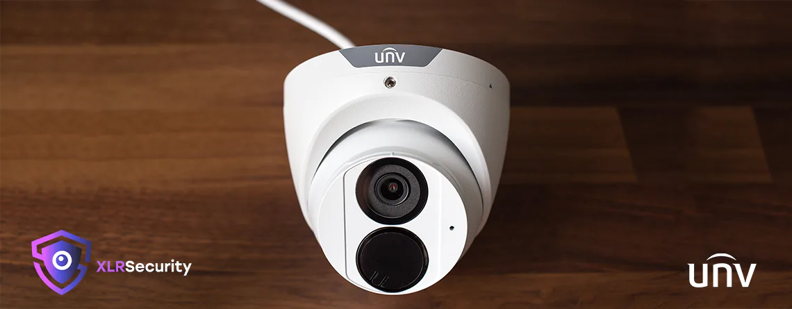 Uniview Security Camera Brand Banner Image IPC3614SR3-DPF28M on Wooden Desk