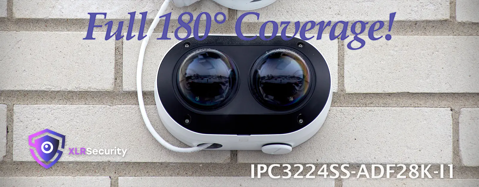 Dual lens security camera mounted on a brick wall