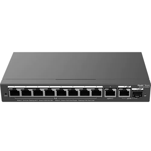 A managed PoE switch with eight + two ports made by Reyee
