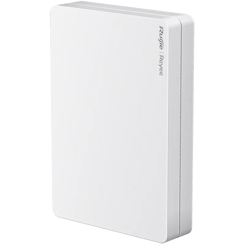 A Ruijie Reyee wireless access point tilted slightly at an angle so the corner is more visible