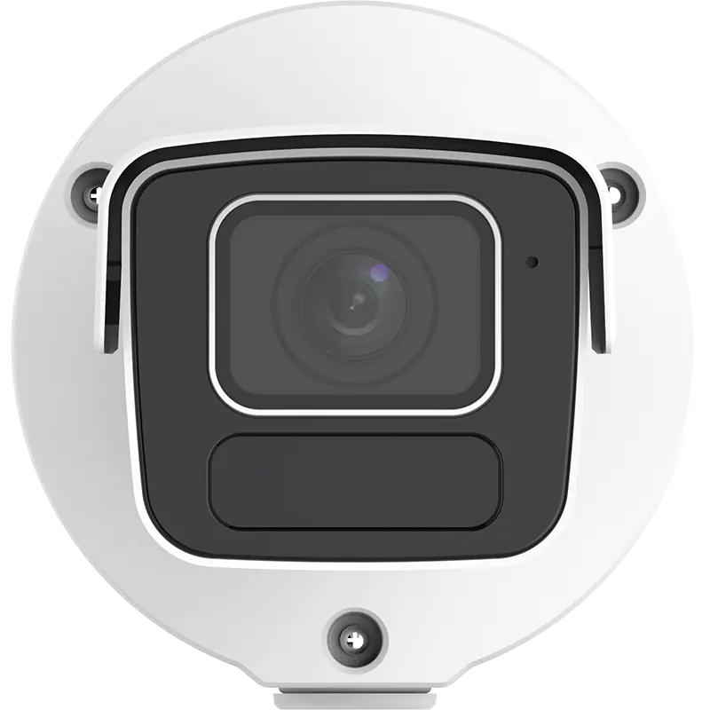 A security camera looking directly at the viewer with a square shaped lens face