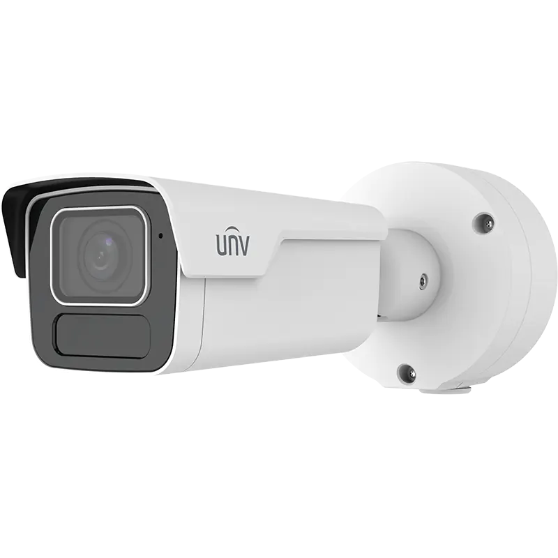 A large bullet camera made by Uniview with a circular junction box