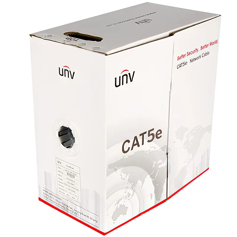 A white box of Cat5e cable with the UNV logo on it
