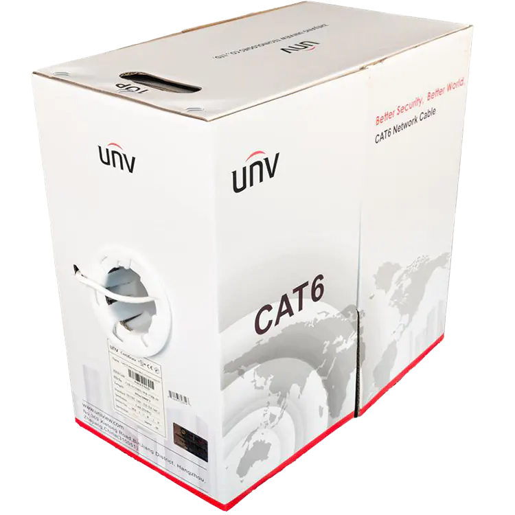 A white box of Cat6 cable with the UNV logo on it