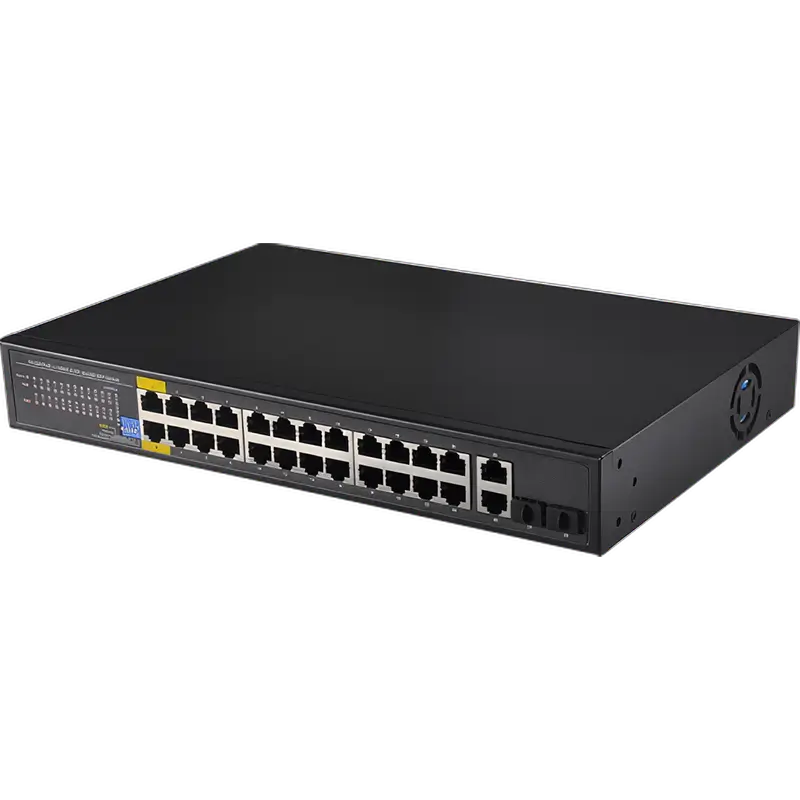 A 24-port PoE switch made by Petenet – part of their D performance series.