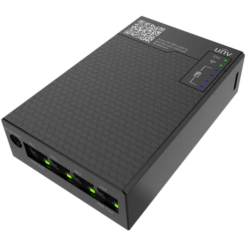 A battery-powered PoE switch made by Uniview which allows you to connect an IP camera and view it on your smartphone