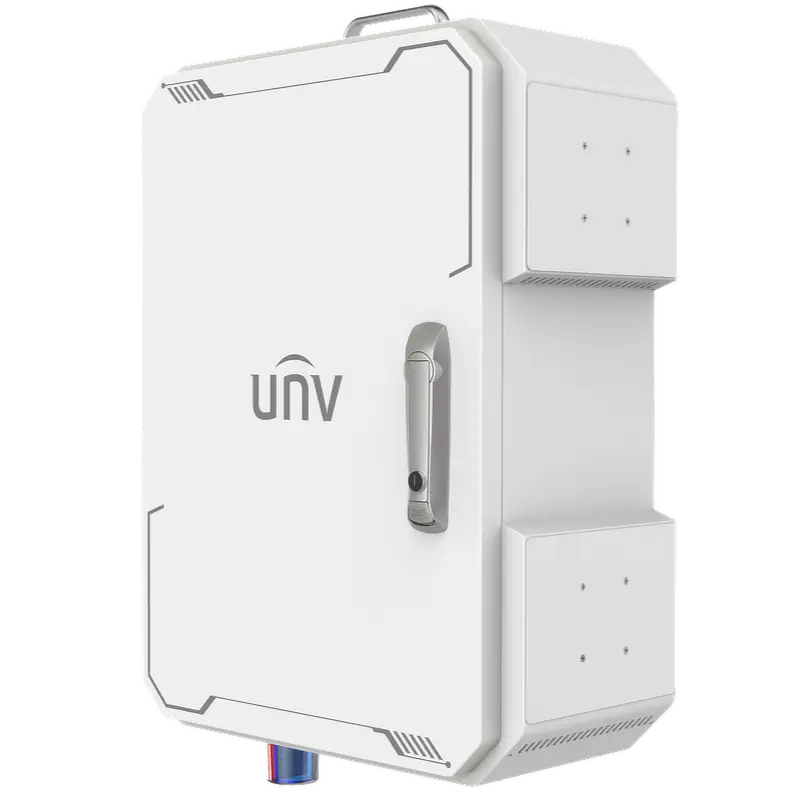 A large white metal box with the UNV logo on the front, designed for the installation of security cameras in harsh environments