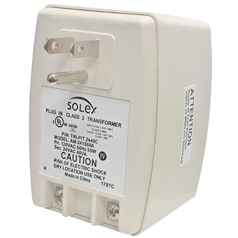 A power adapter that plugs into an electrical outlet and gives you 24V AC power rated at 40VA