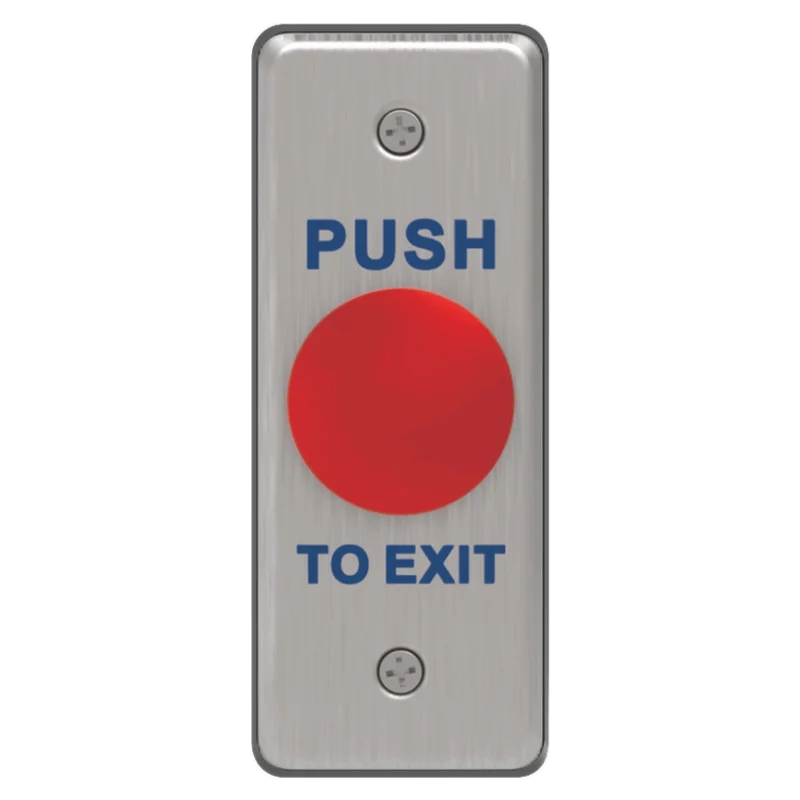 A push to exit button with a large red switch in the middle