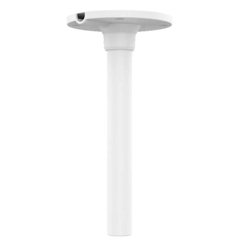 A white ceiling mount bracket for Uniview cameras, designed to drop the camera down from the ceiling by about 9-inches