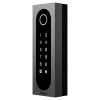 A metal rectangle with buttons numbered 0 through 9 with the Akuvox logo at the bottom.