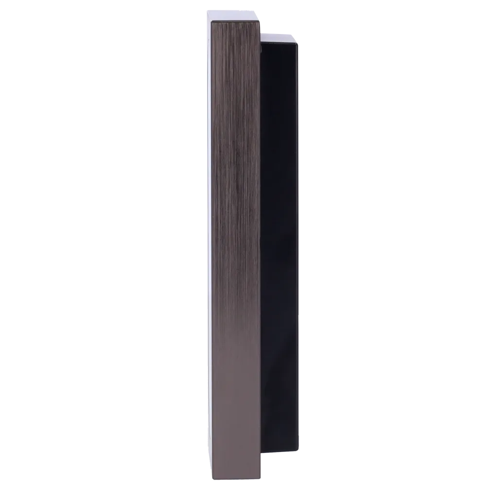 The side of Akuvox's A08K access control terminal with a grey metal body on the left, and a black plastic housing on the back