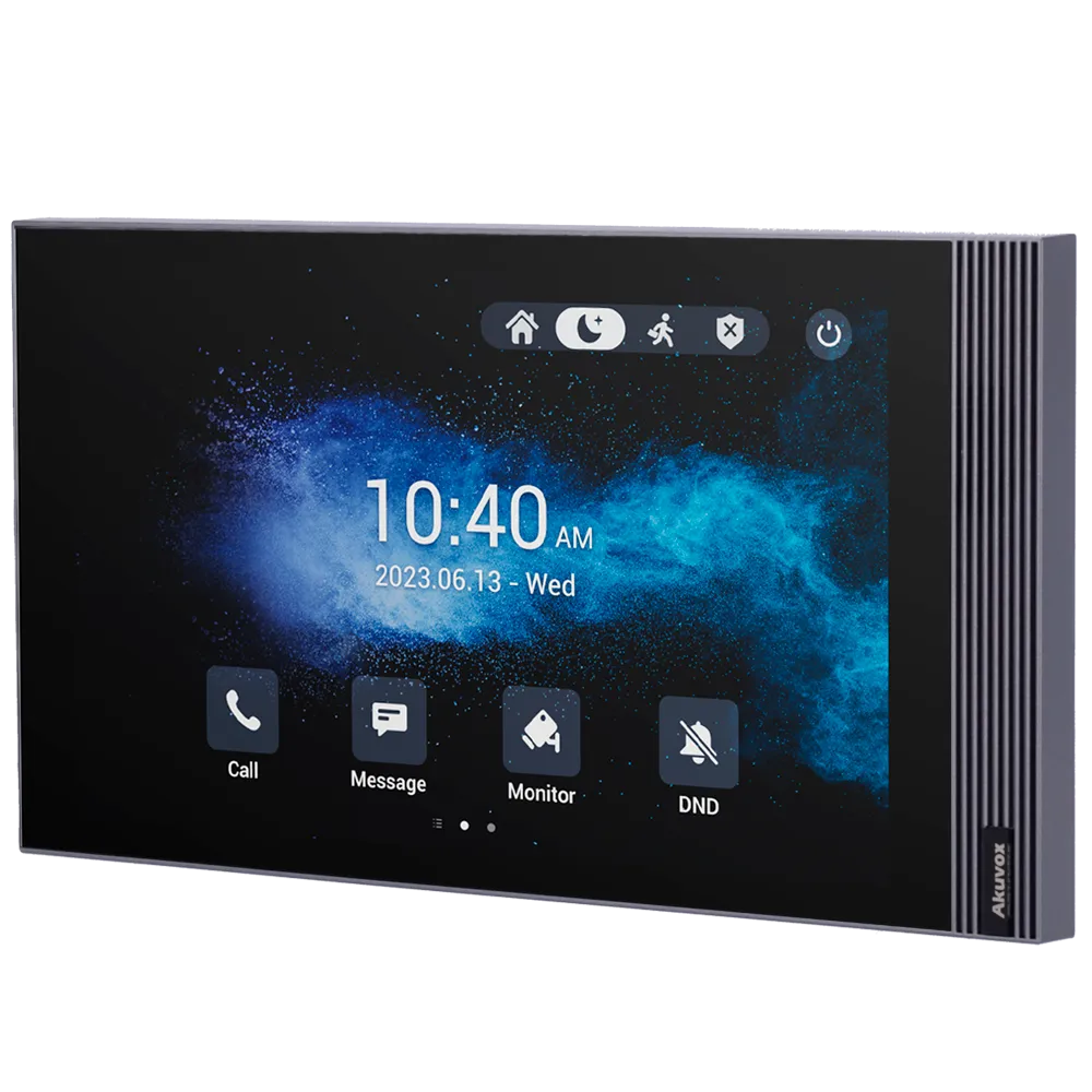 A 7-inch touchscreen monitor made by Akuvox for displaying the intercom video, with a stylish UI