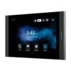A 10-inch touchscreen tablet with time and date displayed in the centre, as well as four icons at the bottom for calling, messaging, monitoring cameras, and toggling do-not-disturb mode