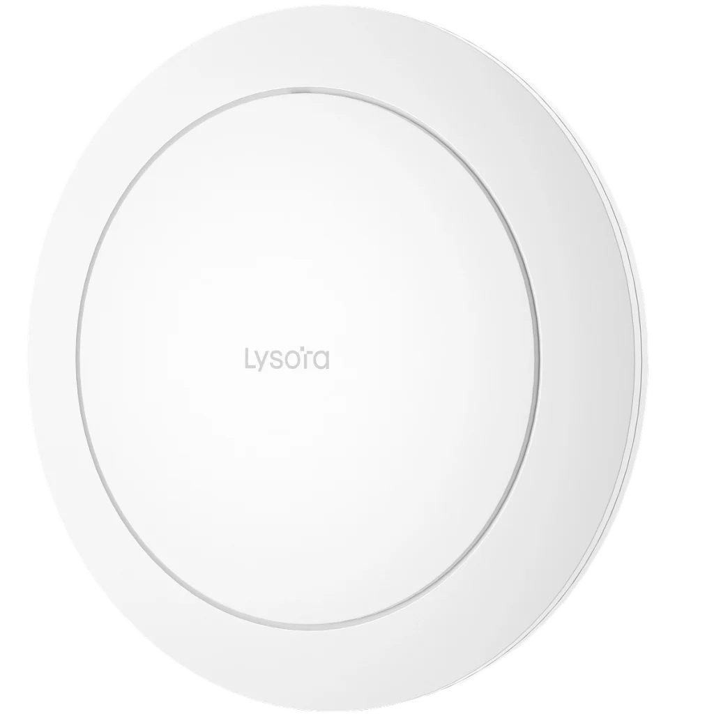 A white circular disk designed to be mounted on a drop ceiling to provide wireless coverage