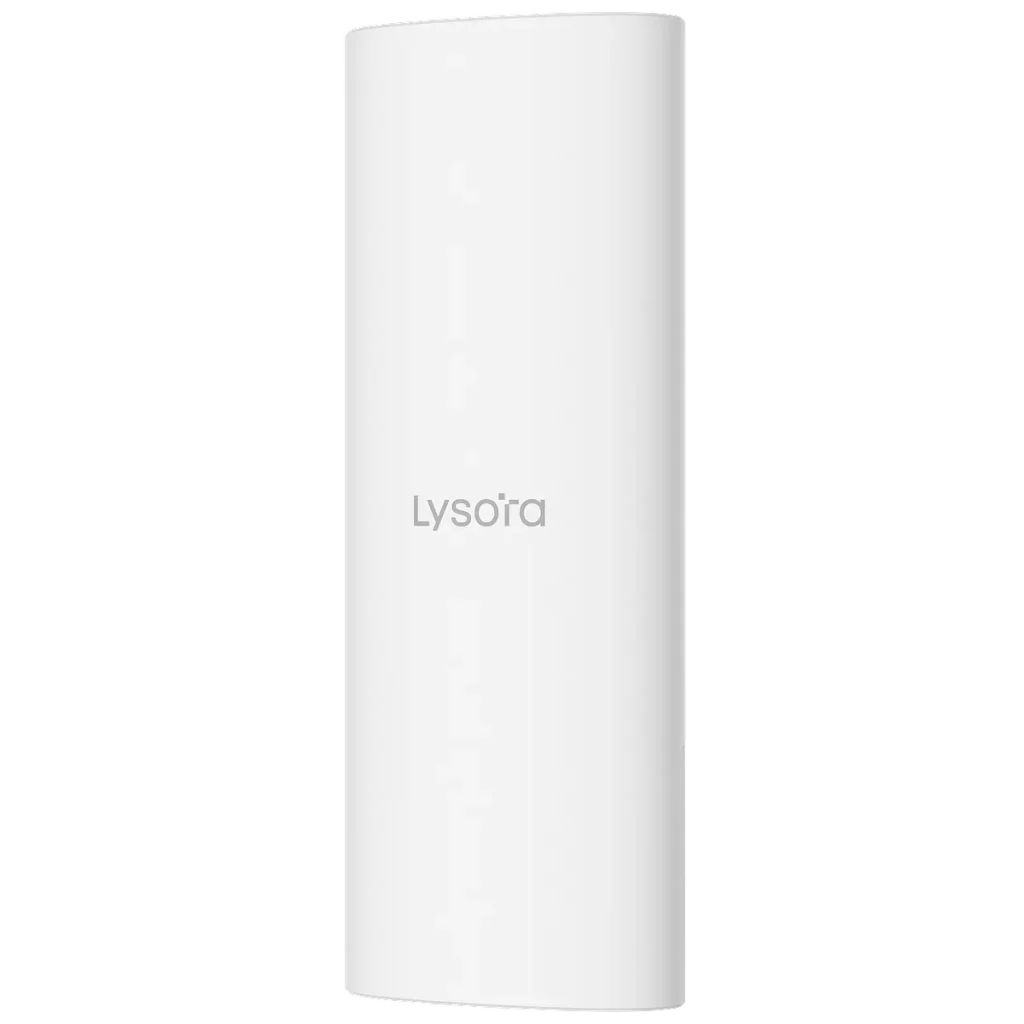 A rectangular-shaped white Wi-Fi 7 AP, made by Lysora that can be installed outdoors